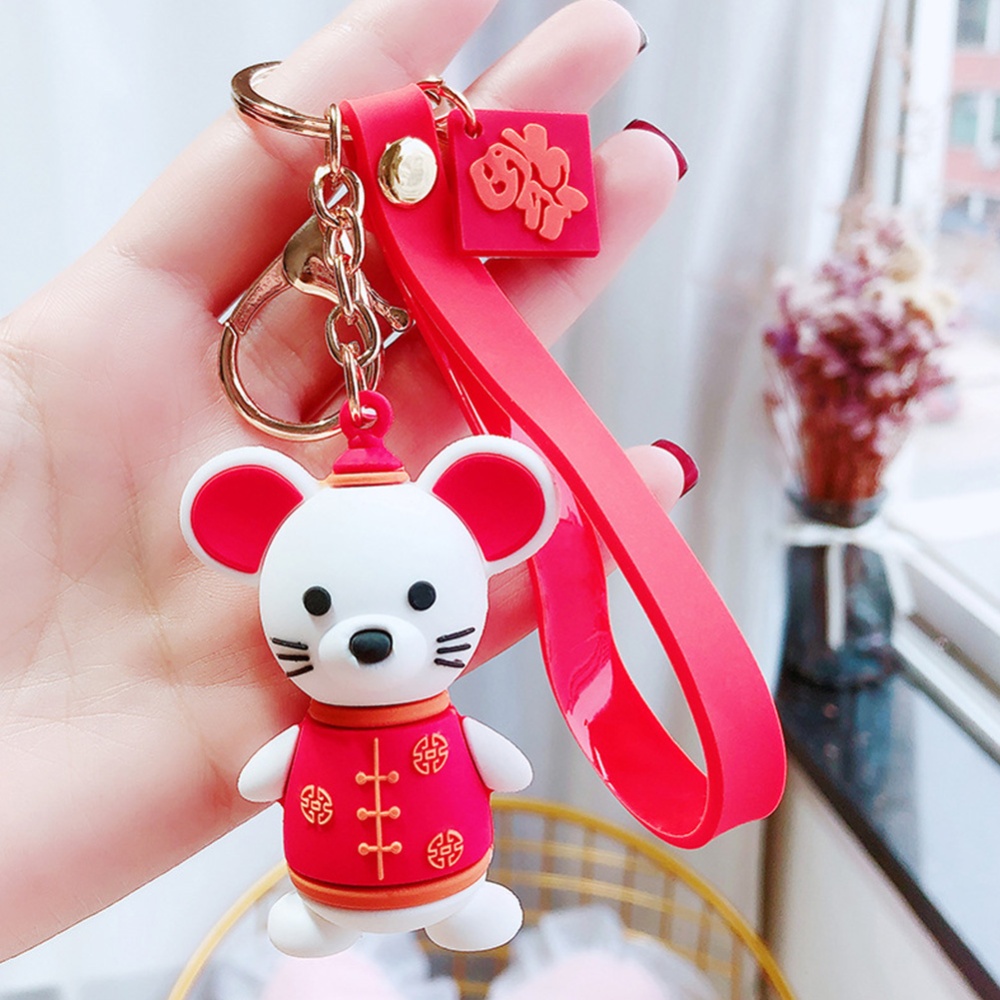 Men And Women Festive Blessing Epoxy Rat Keychain Cute Plastic Doll Key Chain Bag Pendant Rat-Red