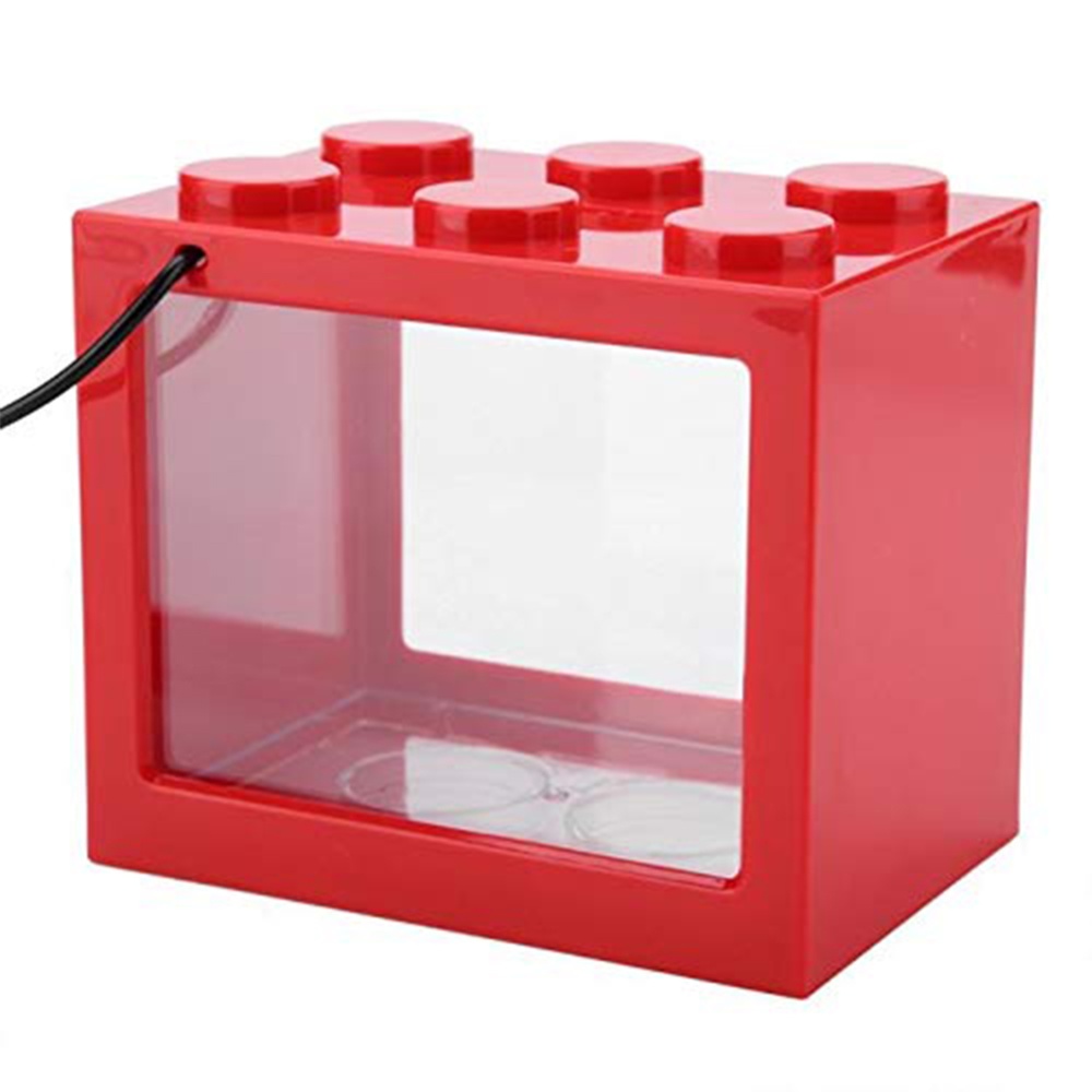 Mini Aquarium with Light Fishbowl for Home Office Tea Table Decoration Red