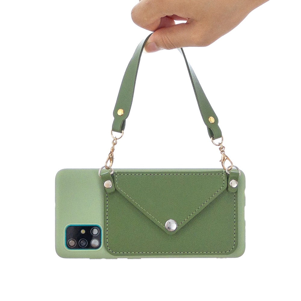 For HUAWEI P40/P40 Lite/P40 Pro Mobile Phone Cover with Pu Leather Card Holder + Hand Rope Straddle green - Image 2