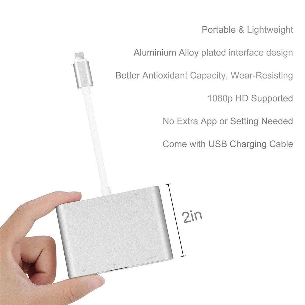 For iPhone Interface to HDMI VGA Jack Audio TV Adapter Cable for X 8 7 Plus 6 6S iPad Series Silver - Image 2