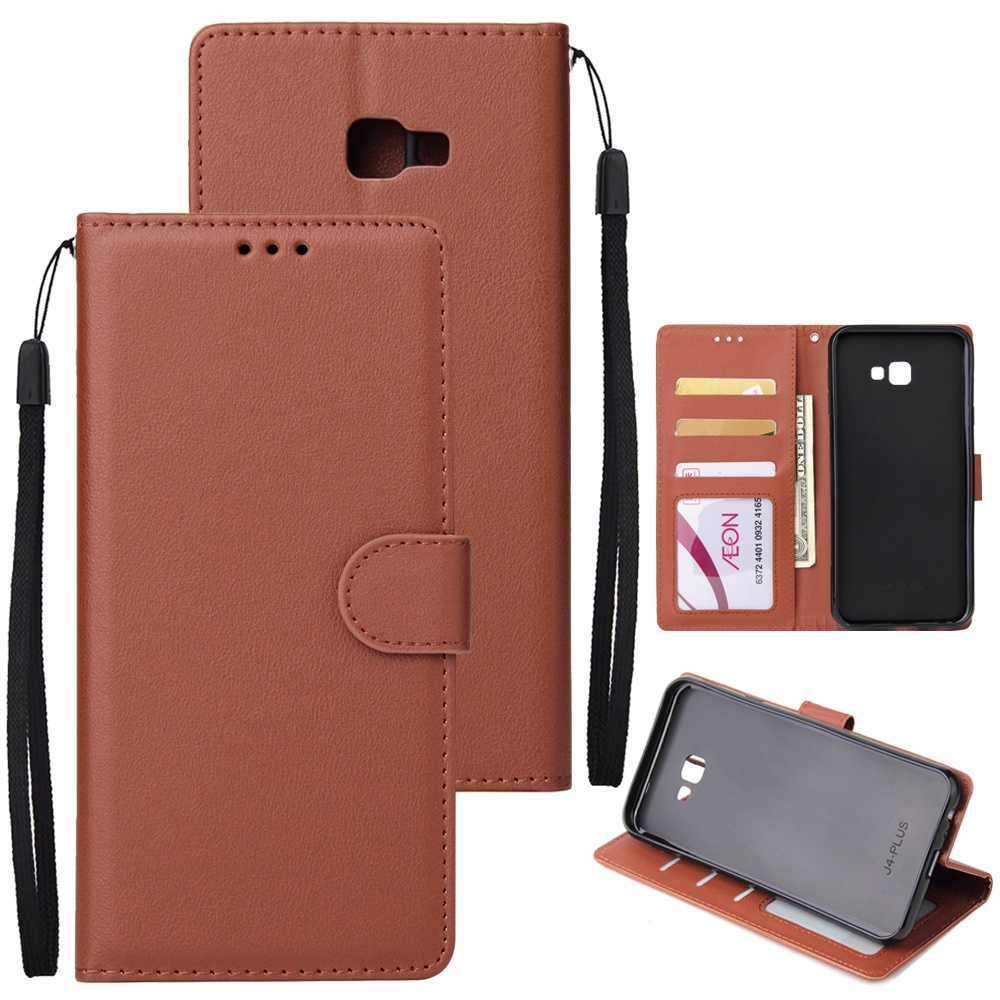 For Samsung J4 plus Flip-type Leather Protective Phone Case with 3 Card Position Buckle Design Cover brown - Image 2