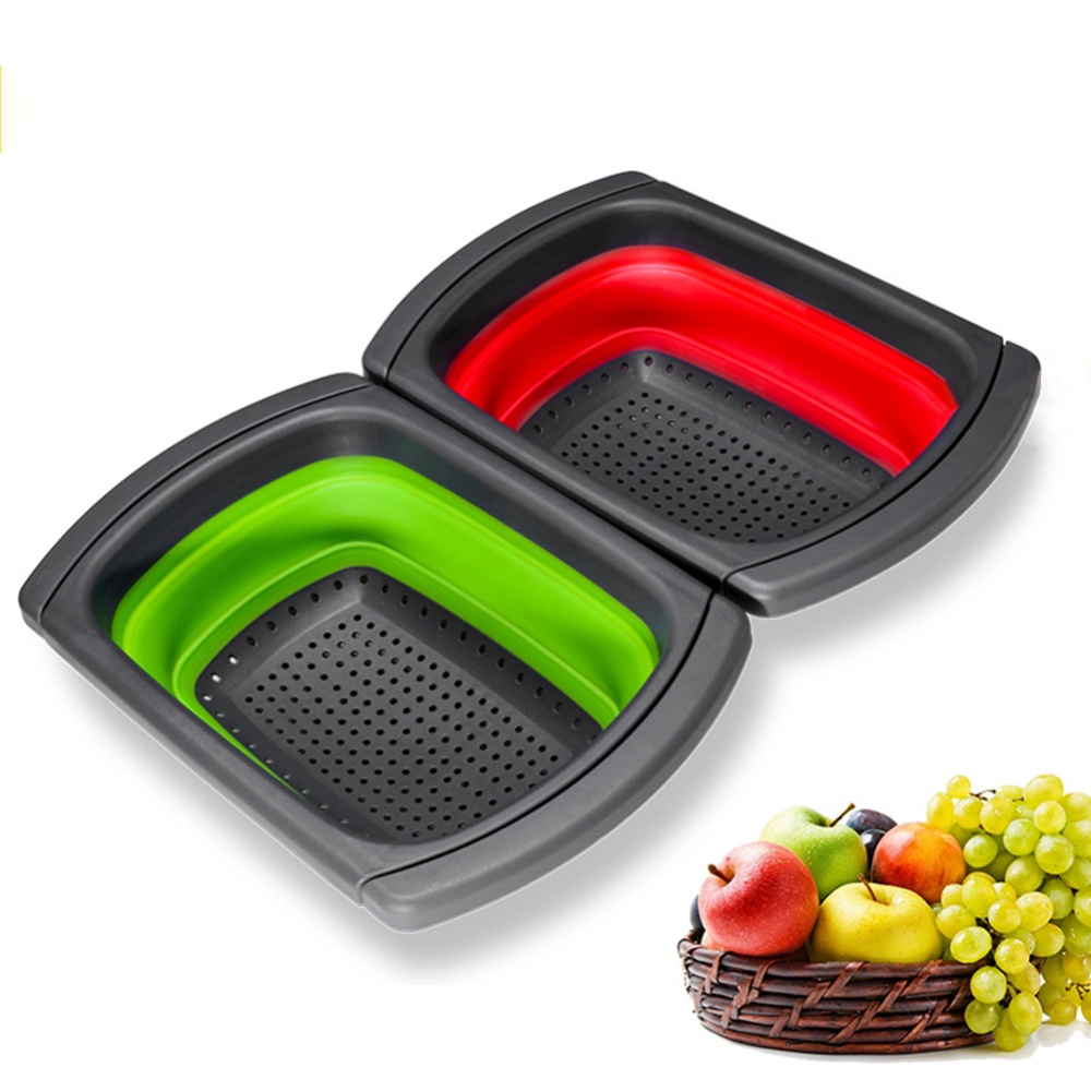 Square Stretchable Draining Basket Colander Kitchen Retractable Strainer Vegetable Storage Rack green - Image 3