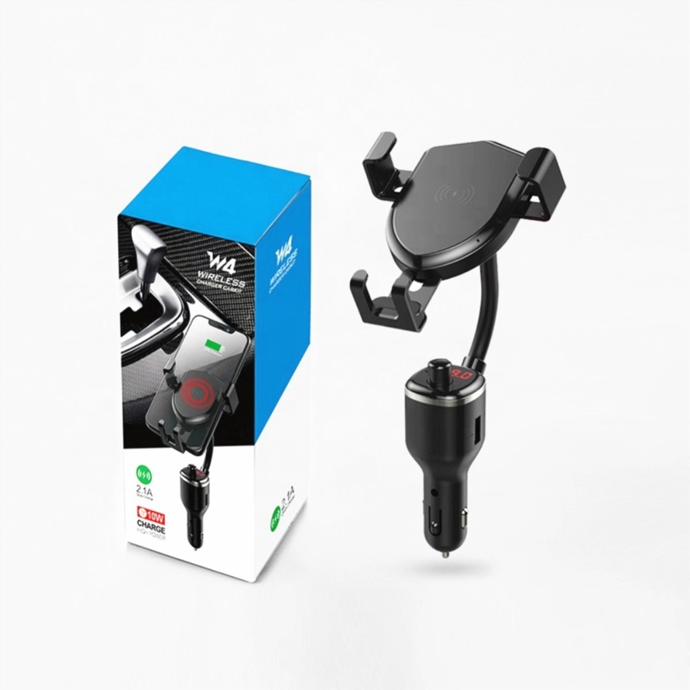 10W Wireless Fast Charge Vehicle MP3 Transmitter Dual USB Mobile Phone Holder Stand black - Image 2