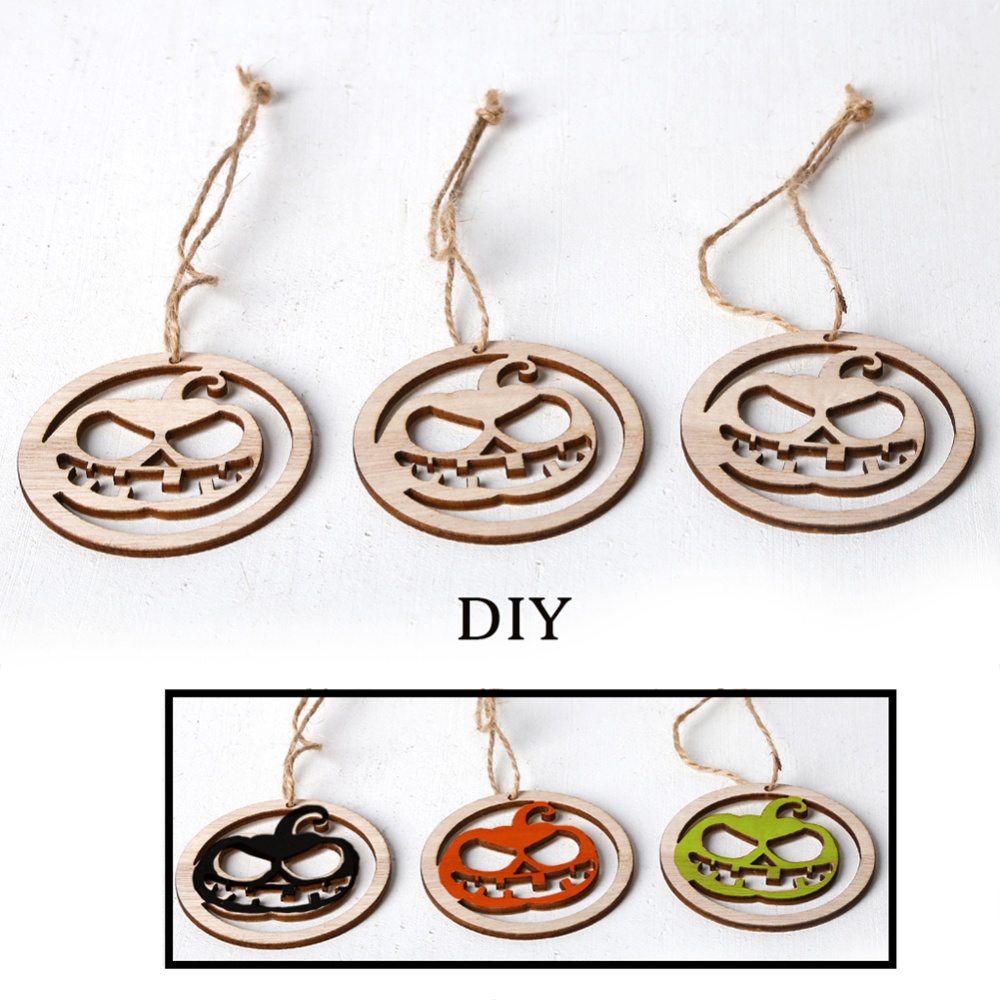 3Pcs Wooden Hollow-out DIY Hanging Pendant with Ropes for Halloween Decor JM01512 - Image 3