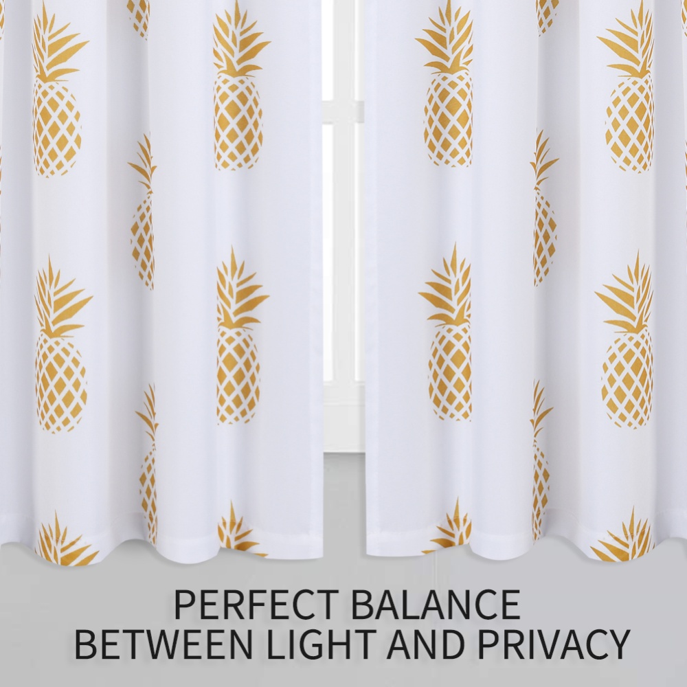 Small Window Curtains Tiers Set Pineapple Printed Plain Weave Curtain Kitchen Bathroom Bedroom Drapes - Image 3