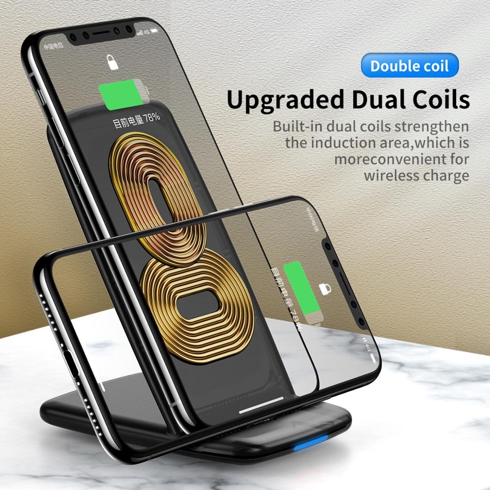 ROCK W3 Pro Qi Wireless Charger For iPhone11 pro XR MAX Fast Charging Docking Pad for Samsung Note8 S10 S9 Plus black - Image 2