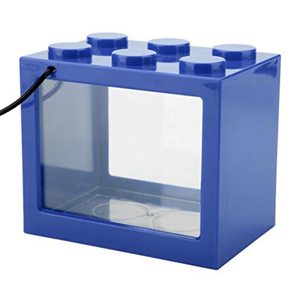 Mini Aquarium with Light Fishbowl for Home Office Tea Table Decoration Blue