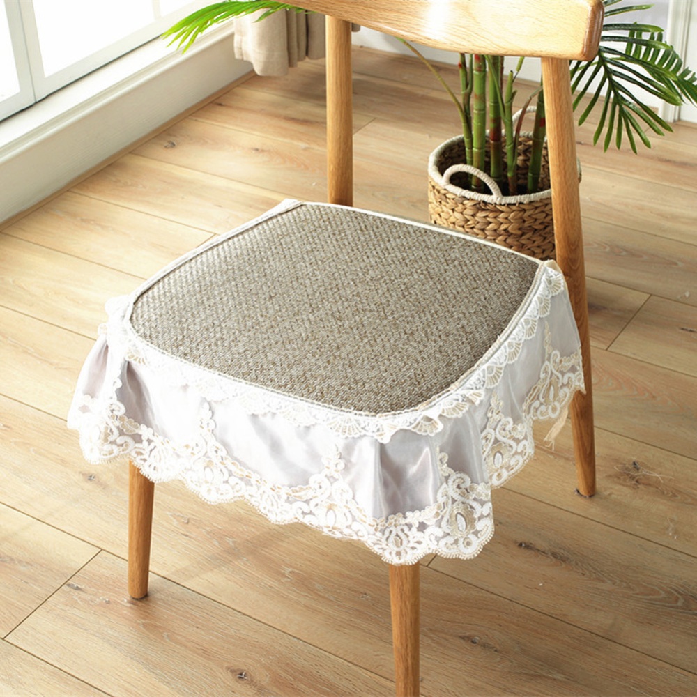 Summer Seat Pad Cover Ice Silk Lace Brim Vine Cool Dining Chair Cushion 40*45cm Flower gray_40 * 45cm
