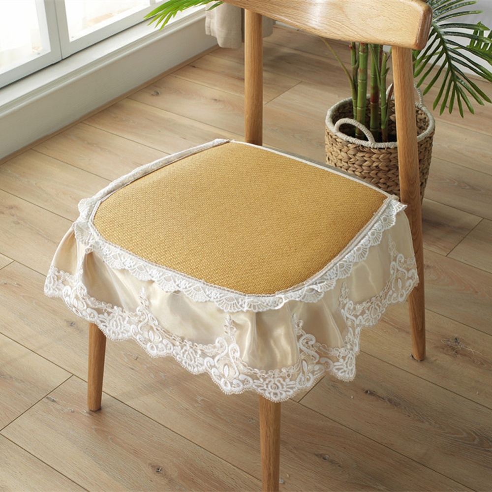 Summer Seat Pad Cover Ice Silk Lace Brim Vine Cool Dining Chair Cushion 40*45cm Gold_40 * 45cm