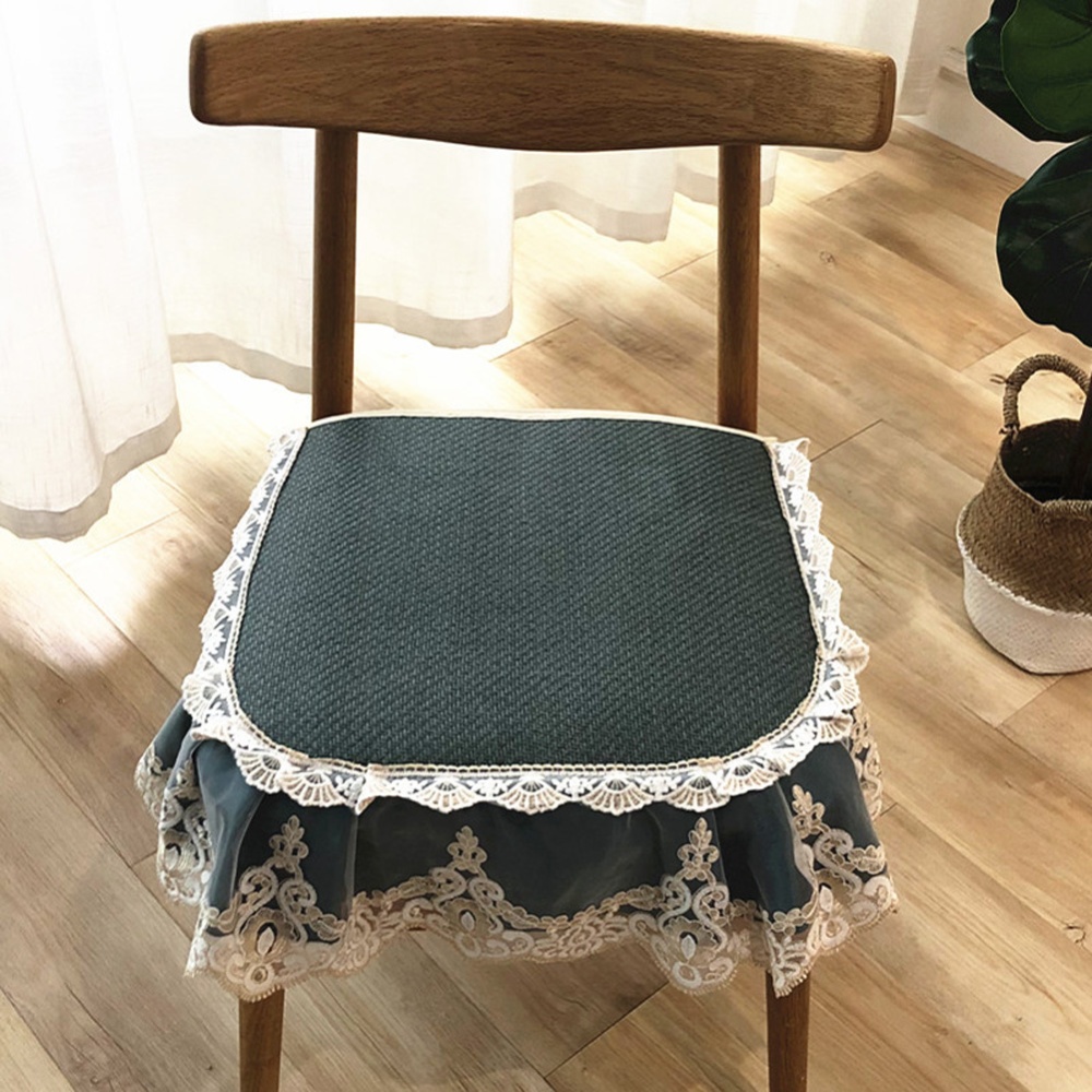 Summer Seat Pad Cover Ice Silk Lace Brim Vine Cool Dining Chair Cushion 40*45cm Dark green_40 * 45cm