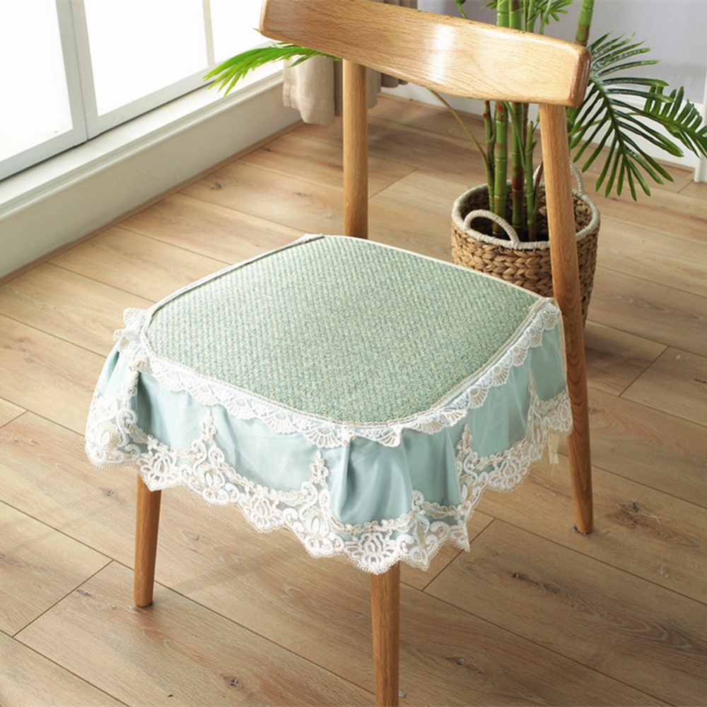 Summer Seat Pad Cover Ice Silk Lace Brim Vine Cool Dining Chair Cushion 40*45cm Emerald_40 * 45cm