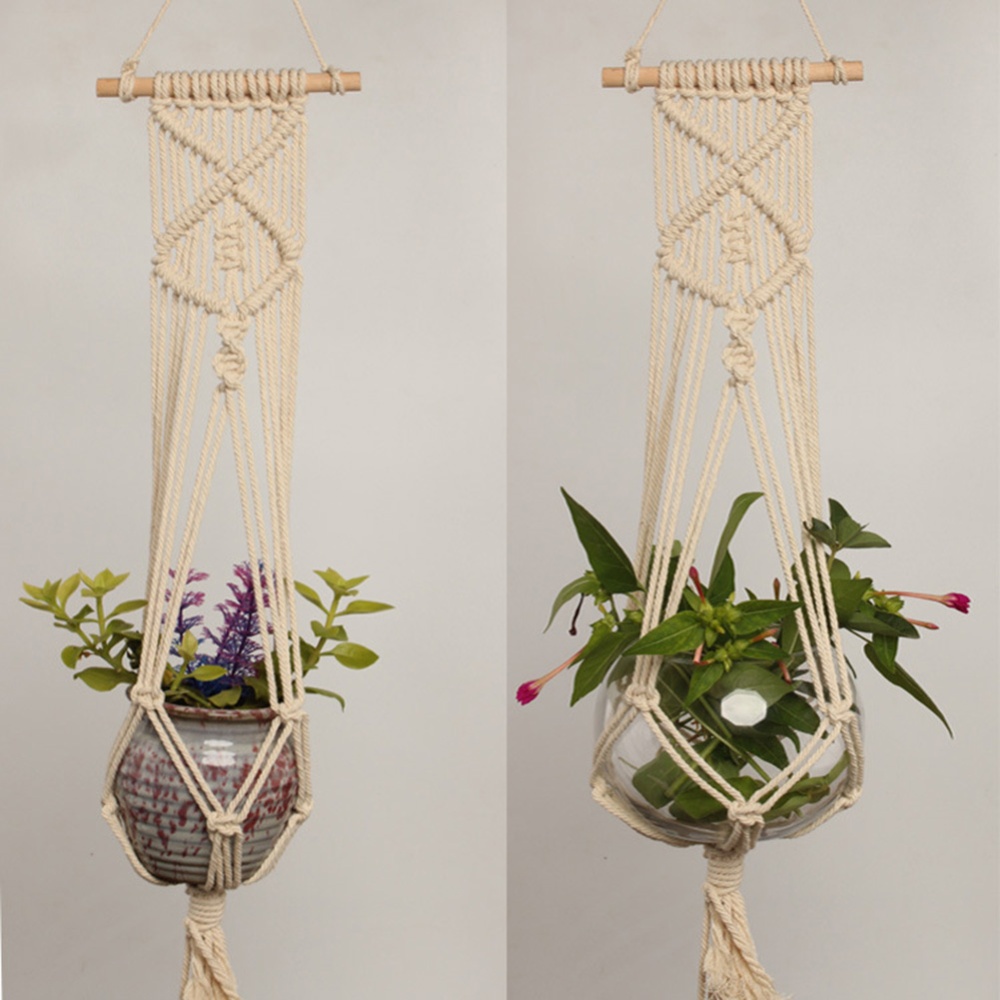 Macrame Plant Hanger Indoor Outdoor Hand Knit Hanging Suspend Planter Basket Net Cotton Rope K style