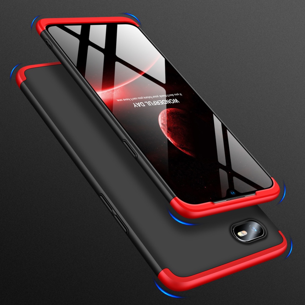 For OPPO Realme C2 Ultra Slim PC Back Cover Non-slip Shockproof 360 Degree Full Protective Case Red black red - Image 2