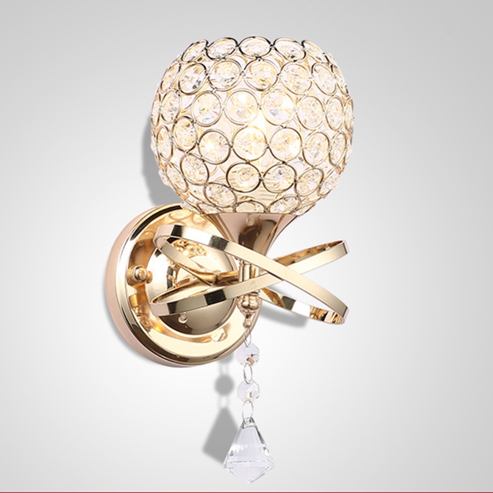 E27 LED Crystal Wall Lamp Modern Bedroom Hallway Sconce Light Indoor Lighting Golden