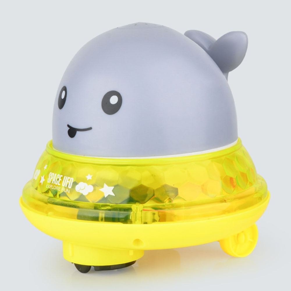 Water Spray Bath Toy Whale Shape Led Light Music Ball Baby Induction jet whale (gray) + universal base