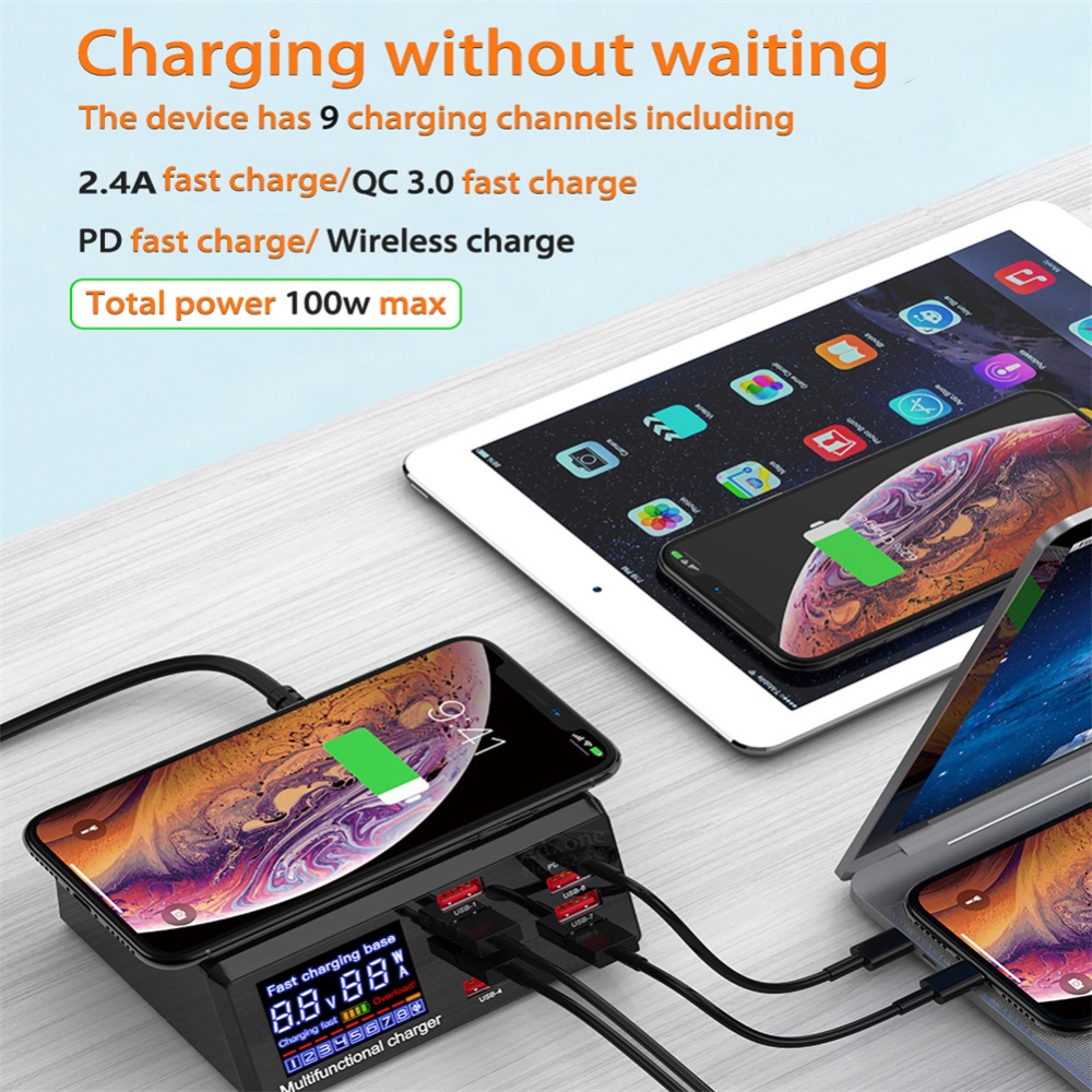 Portable 100w Usb Chargers With Led Display Pd Fast Charging Adapter Wireless Multifunctional Power Station U.S plug - Image 2