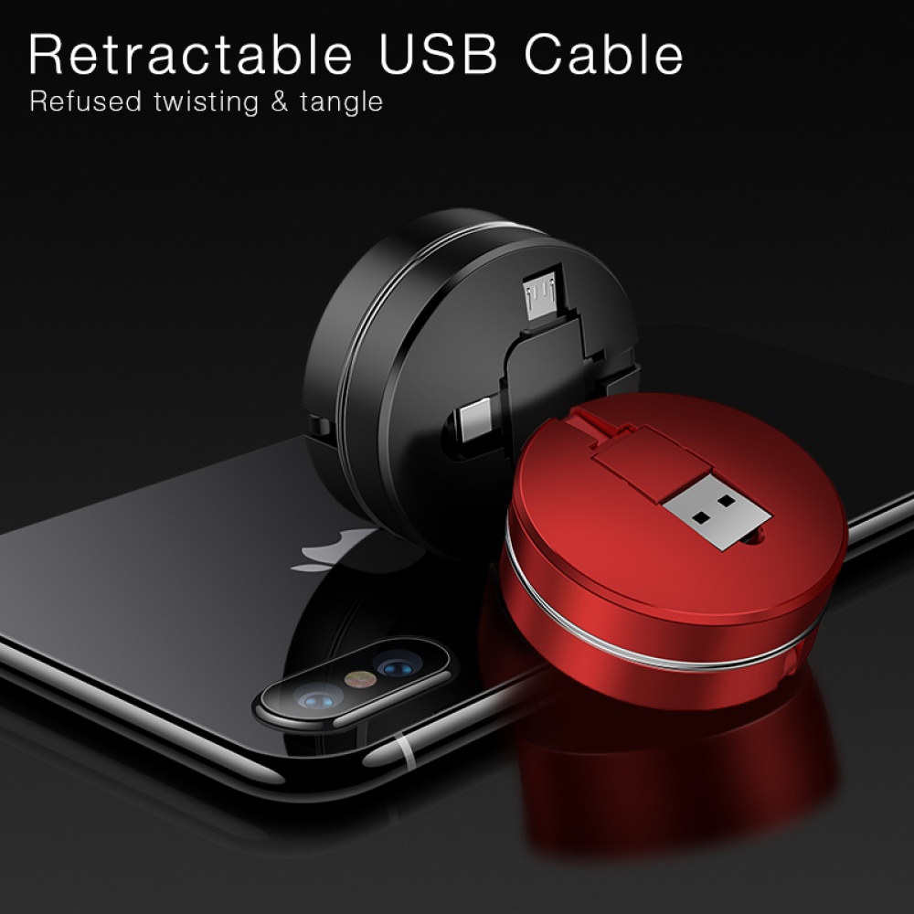 3 in 1 Micro USB Type C Cable for iPhone Retractable 1m Xiaomi Huawei black - Image 2