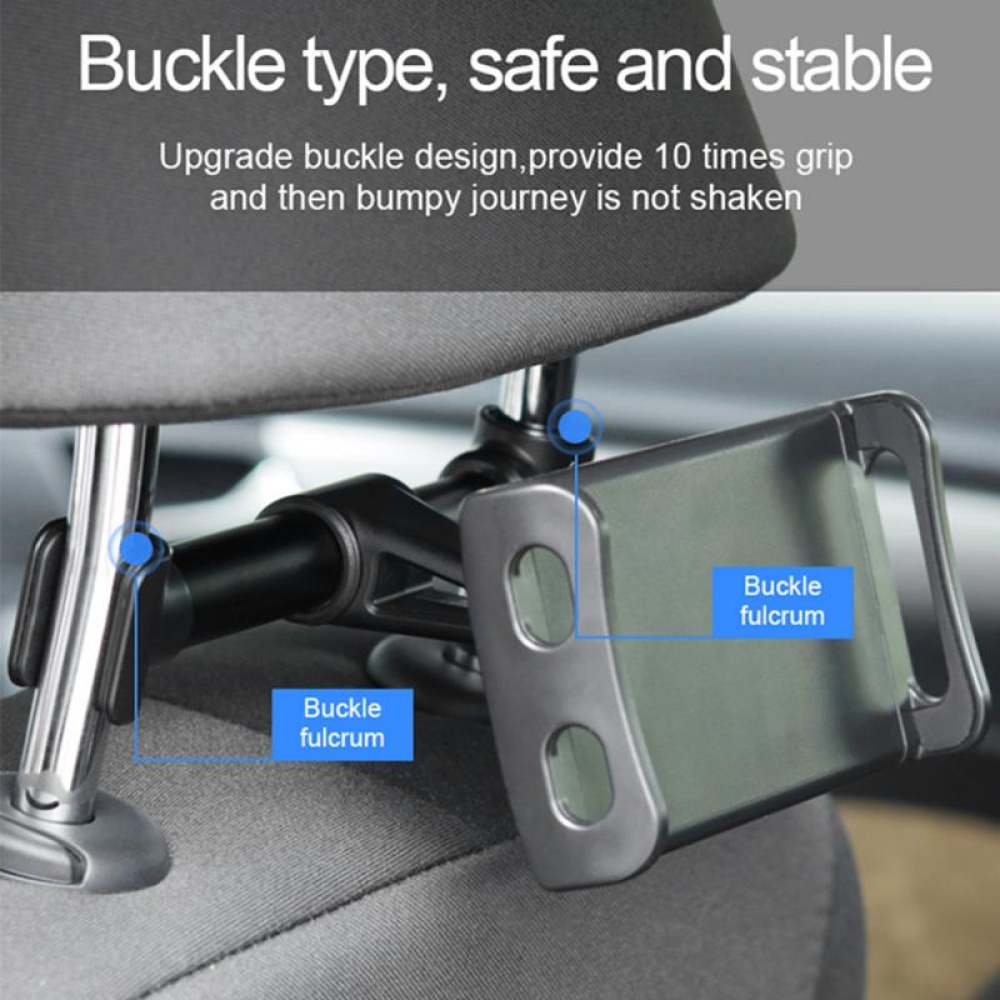 Car Phone Holder Headrest Bracket 360 Degree Rotation Adjustable Universal Back Seat Rear Pillow Stand for iPad Tablet Round rod pure black - Image 2