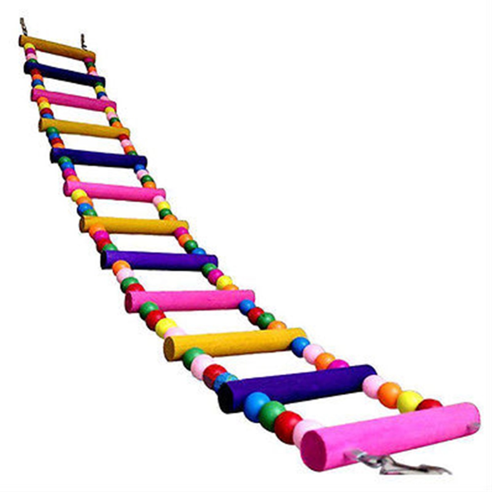 Colourful Pet Climbing Ladder Biting Wood Brick Toys with Hanging Rope for Bird Parrot Supplies 59cm - Image 2