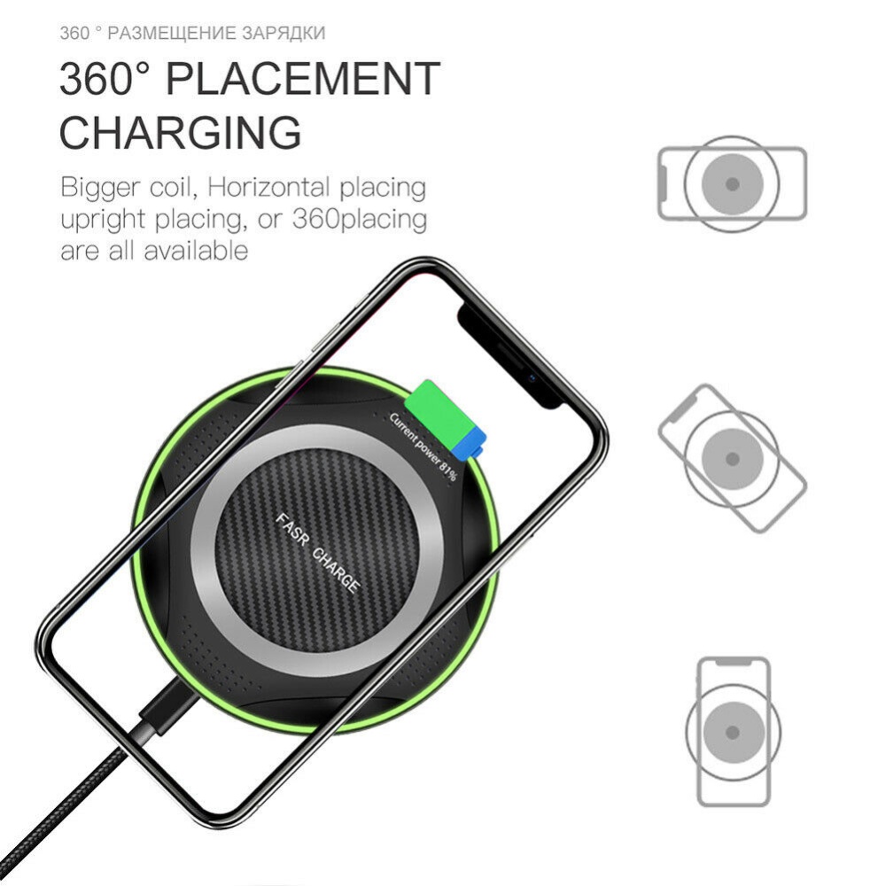 QI 10W Fast Wireless Charger Charging Pad for Huawei P30/Mate 20 Pro Samsung S10 black - Image 2