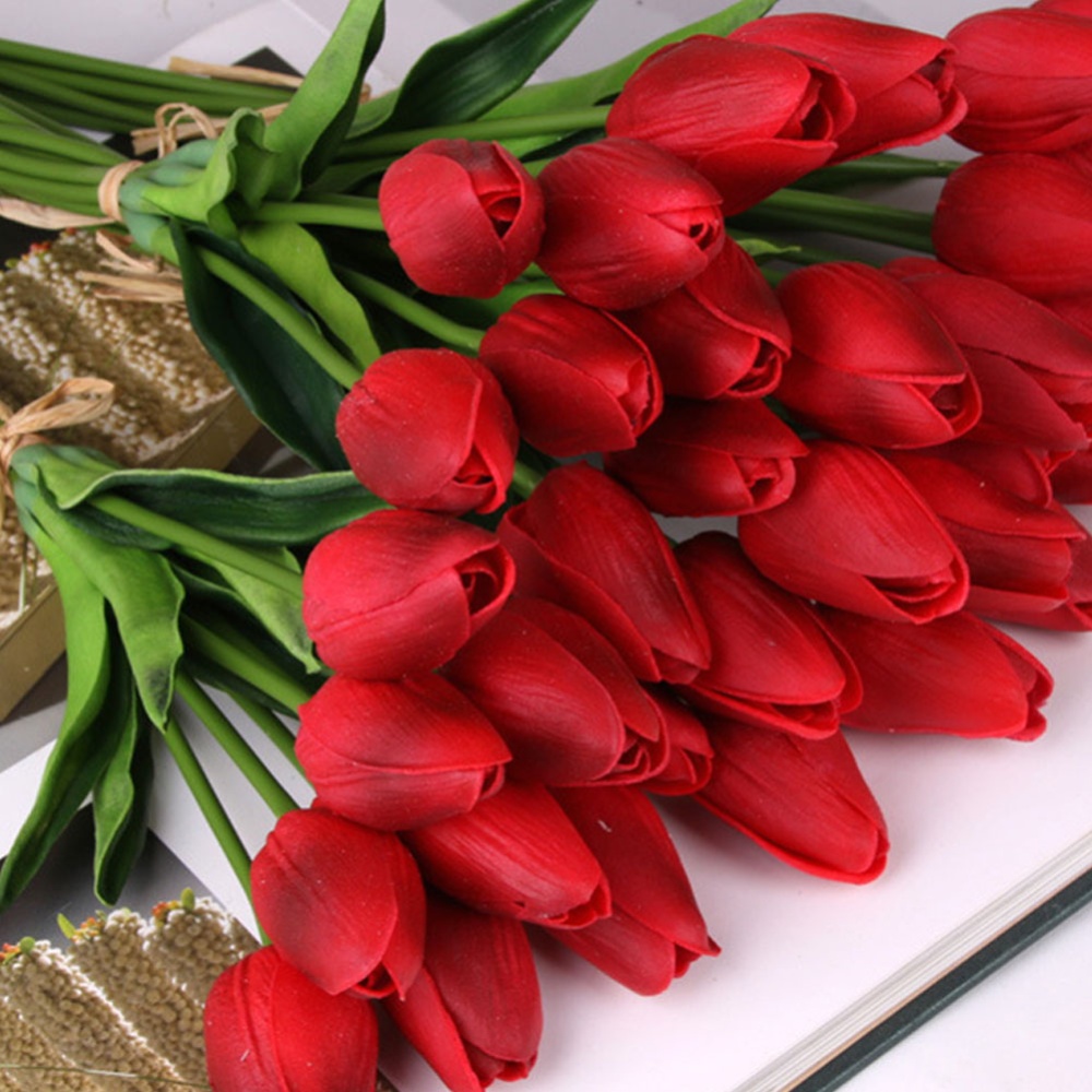 1PC Artificial Mini PU Tulip Flower for Home Living Room Wedding Decoration Red