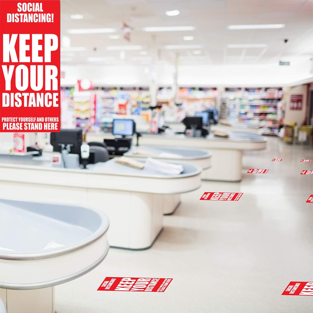 12pcs Stickers Social Distancing Keep Your Distance Stand Here Line Crowd Control Floor Sticker Decals - Image 3