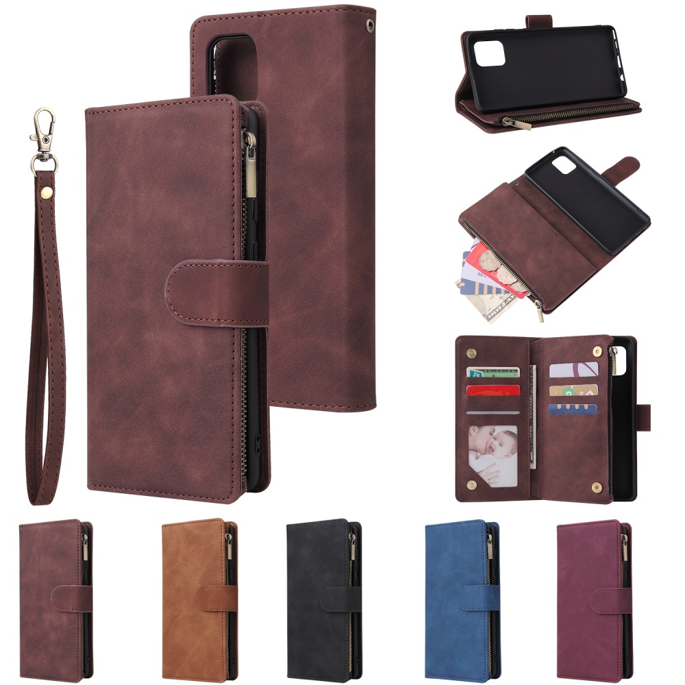 For Samsung NOTE 10 Lite Case Smartphone Shell Wallet Design Zipper Closure Overall Protection Cellphone Cover 3 brown - Image 2