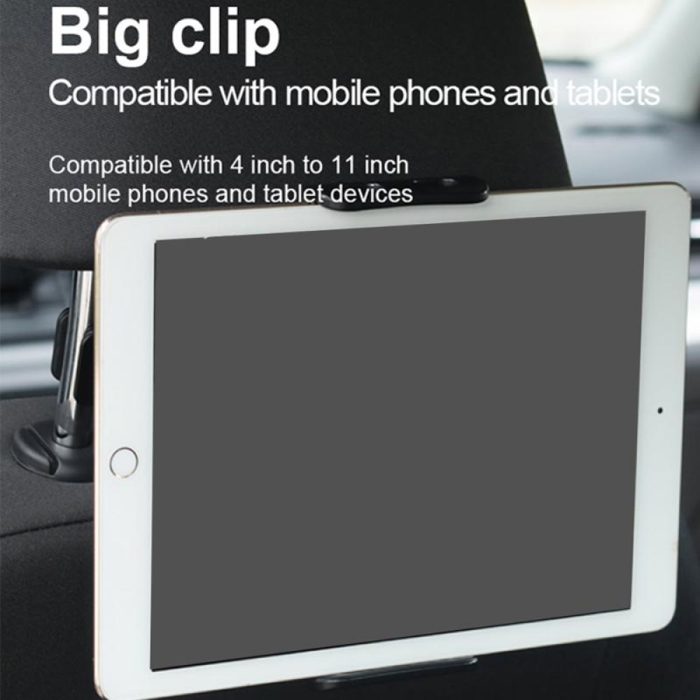 Car Phone Holder Headrest Bracket 360 Degree Rotation Adjustable Universal Back Seat Rear Pillow Stand for iPad Tablet Round rod silver whit - Image 2