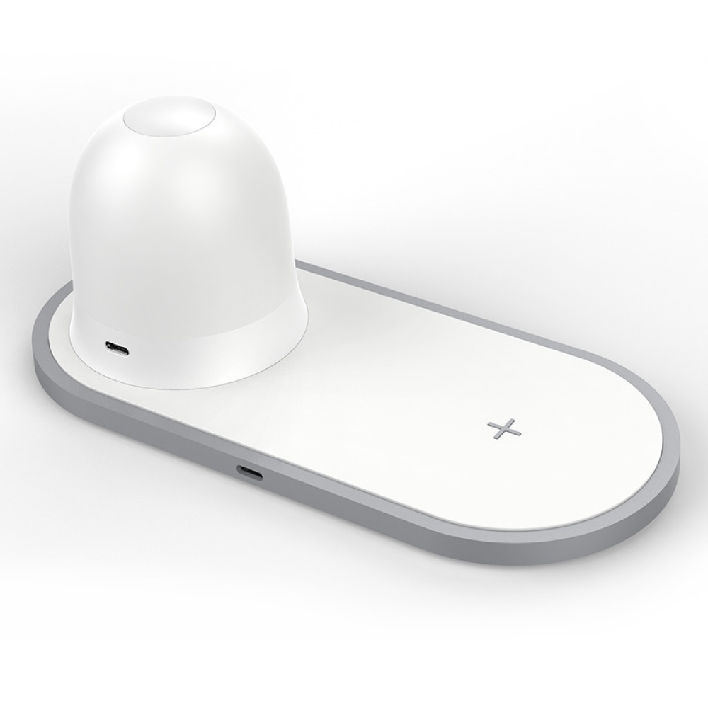 2 in 1 Wireless Qi Fast Charging Night Lamp Magnetic Suction Multi-protection Light Silver