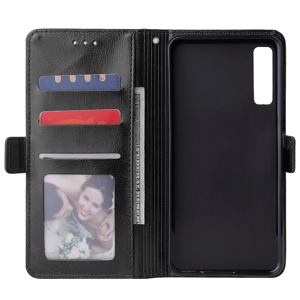 For Samsung A7 2018-A750 Solid Color PU Leather Zipper Wallet Double Buckle Protective Case with Stand & Lanyard black - Image 2