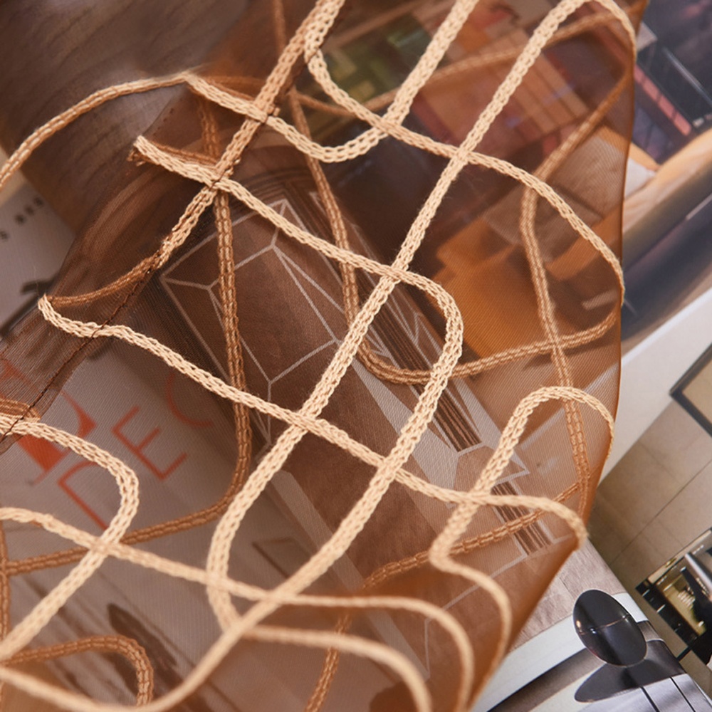 Geometric Embroidery Window Curtain Tulle for Drapes In Living Room Home Decor Brown_1 * 2.5 meters