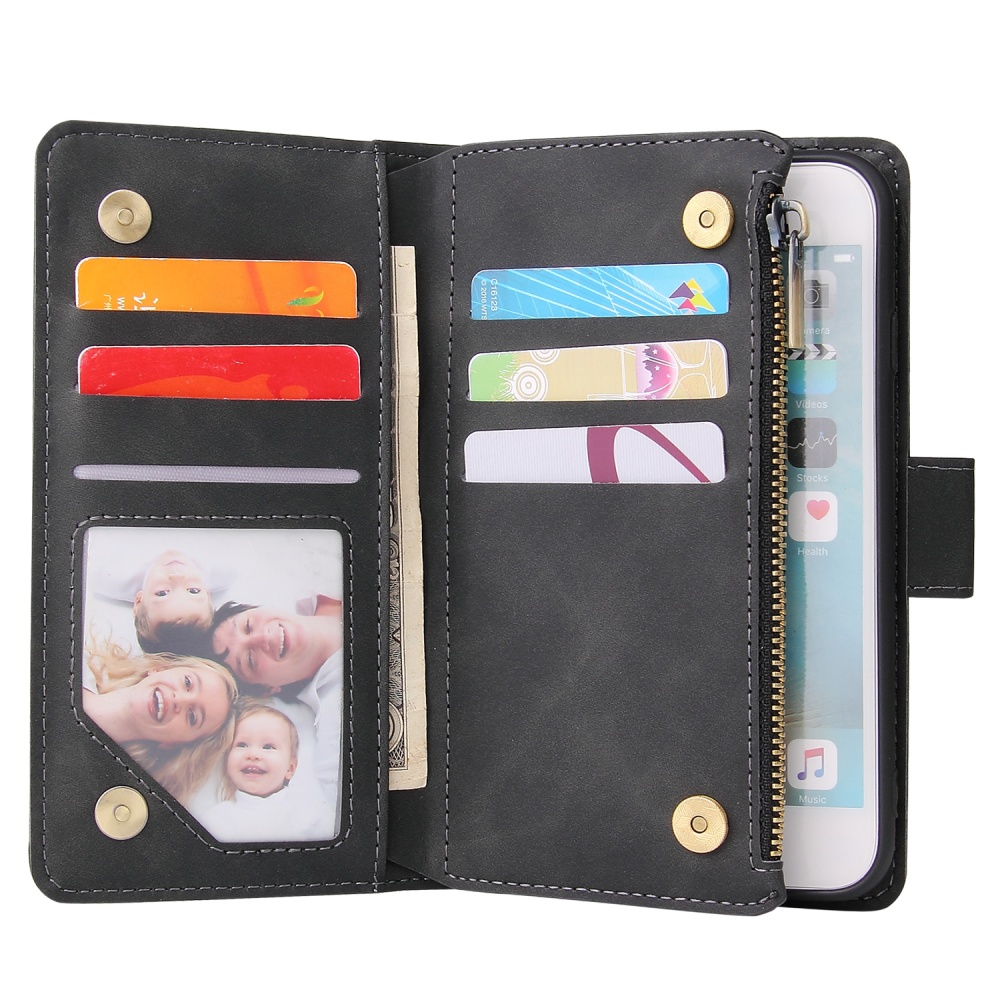 For iPhone 6 / 6S plus 7 8 Smart Phone Cover Coin Pocket with Cards Bracket Zipper PU Leather Case - Image 2