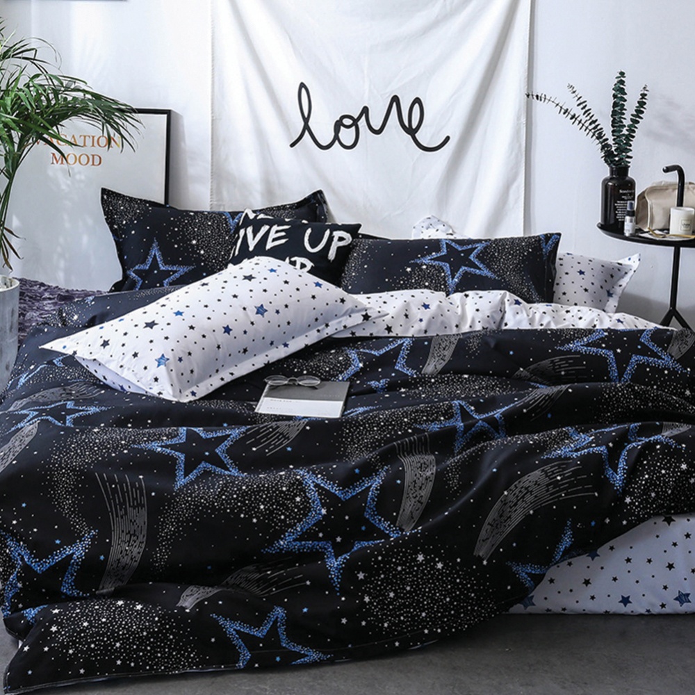 4Pcs/Set Fashion Skin Friendly Bed Sheet Duvet Cover Pillowcase Set Star