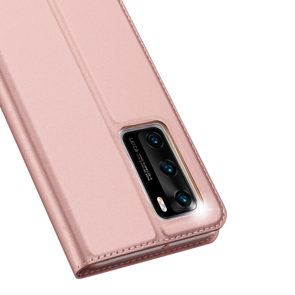 DUX DUCIS For HUAWEI P40 Leather Mobile Phone Cover Magnetic Protective Case Bracket with Cards Slot Pink - Image 2