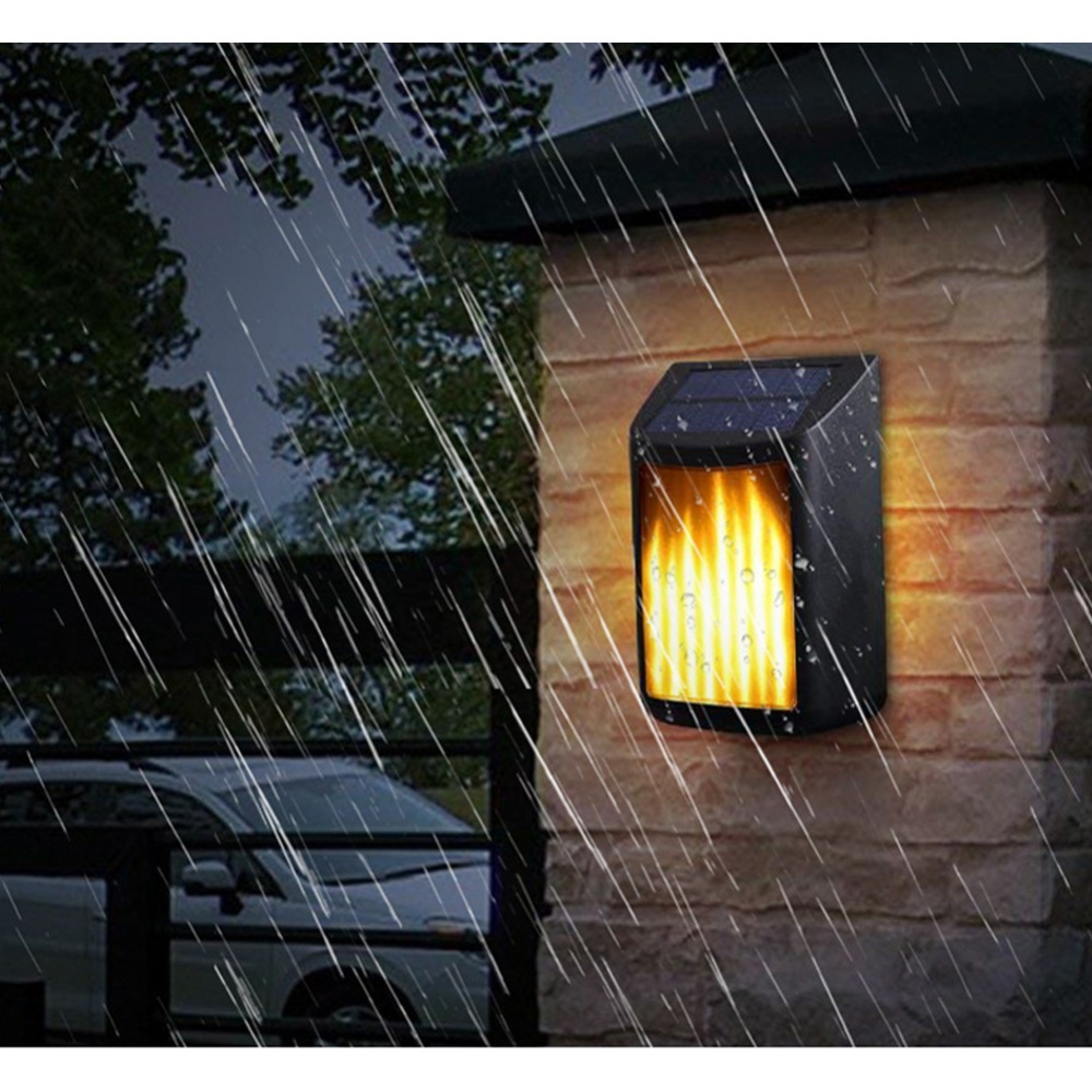 Led Solar Wall Light Outdoor Waterproof Rechargeable Landscape Flame warm light