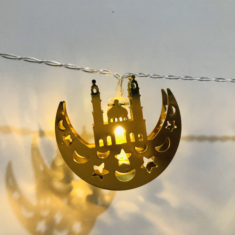 Muslim Ramadan Festival Led Light Strings Golden Wrought Iron Castle Decoration Lamp Holiday Warm White - Image 2