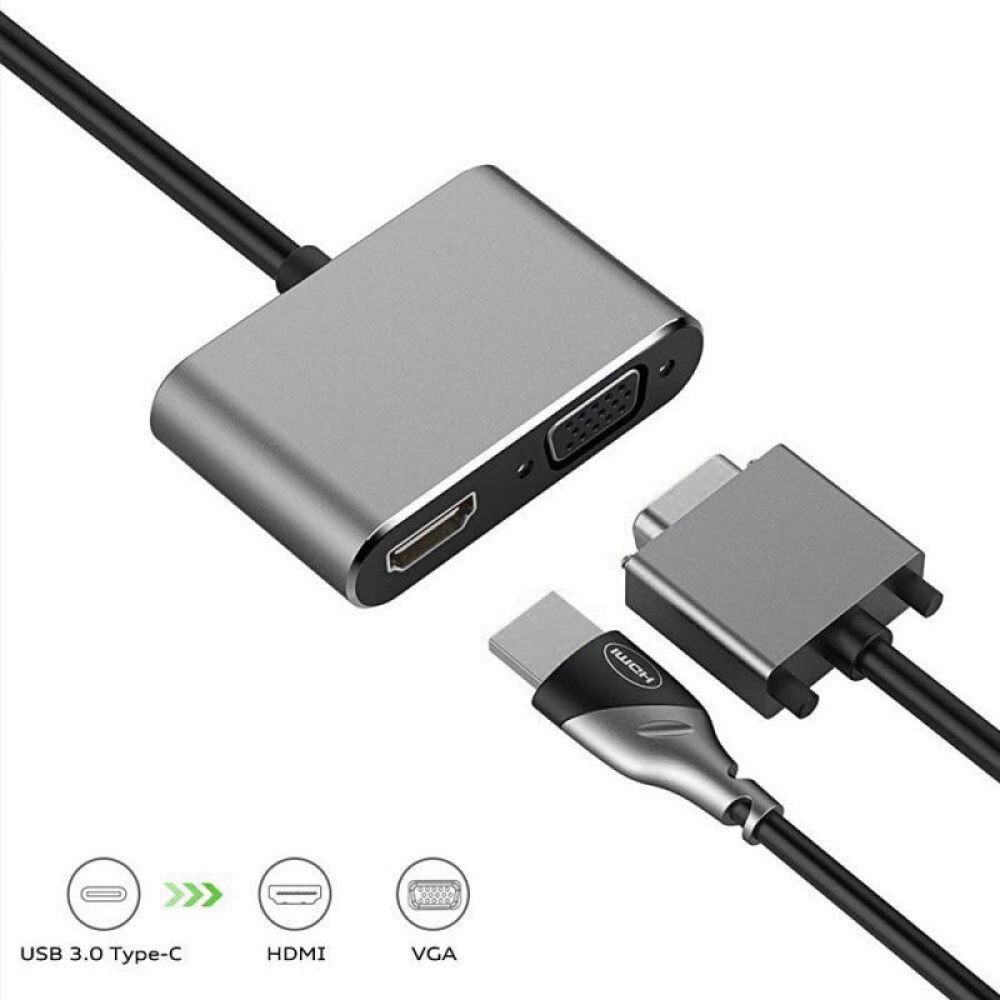 4-in-1 Docking Station USB-C to HDMI+VGA Charging Ports Compatible Adapter Hub gray - Image 2