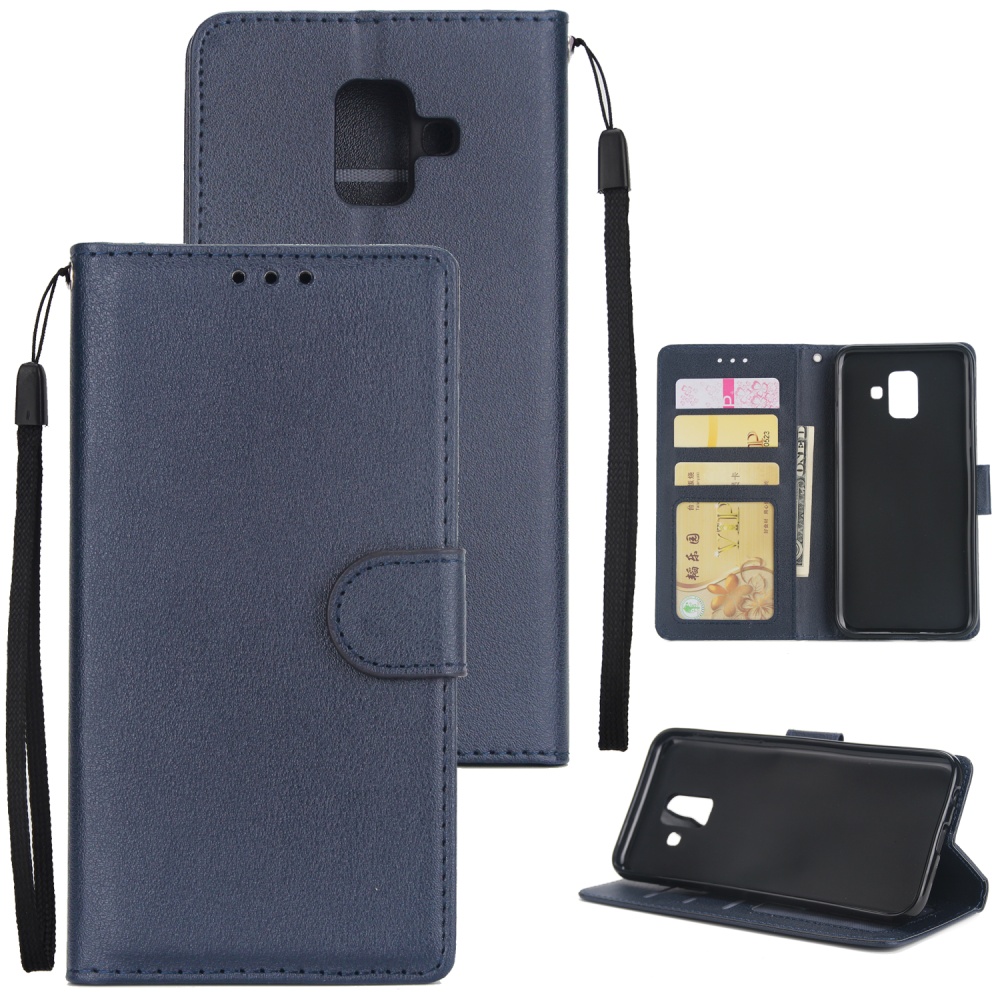 For Samsung J6 plus Flip-type Leather Protective Phone Case with 3 Card Position Buckle Design Cover blue - Image 2