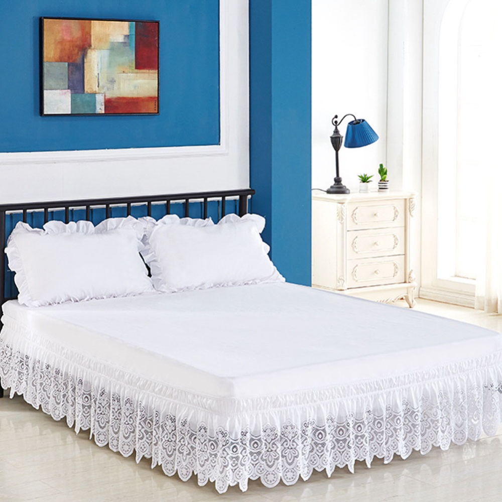 3 Sided Elastic Princess Style Lace Wrapped Drop Bed Skirt Decoration