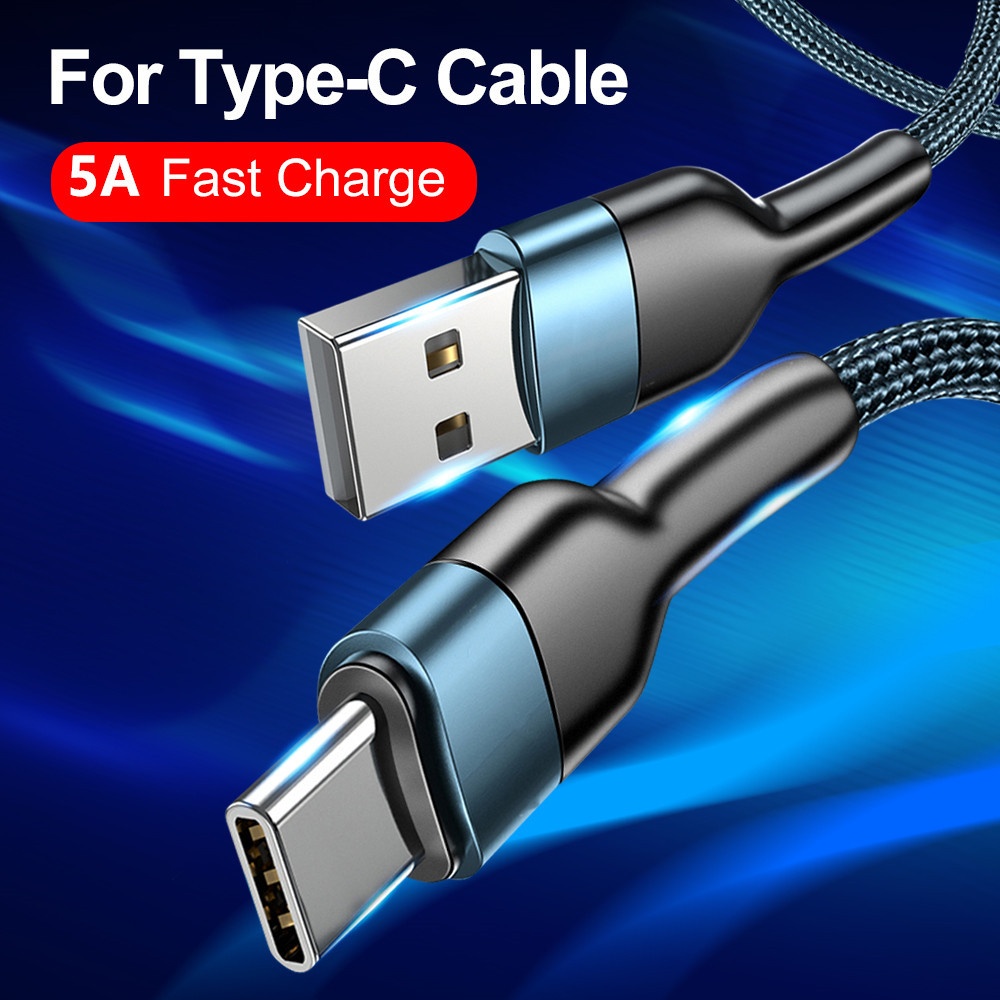 5A Fast Charging Data Cable 480mbps Transmission Type-c Cord Line for IOS Huawei Black Blue 2 Meters - Image 2