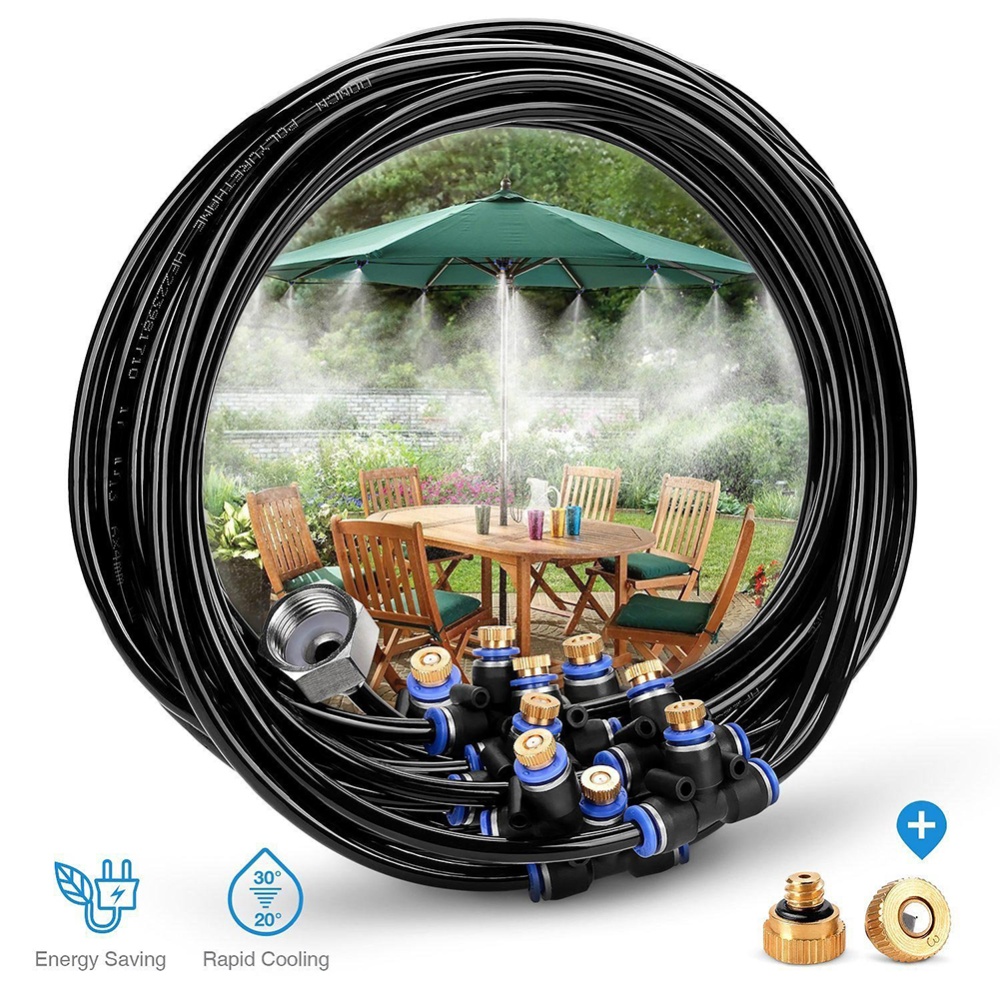 8M Outdoor Misting Cooling System 9 Spray Nozzles+Brass Adapter(3/4) for Courtyard Trampoline