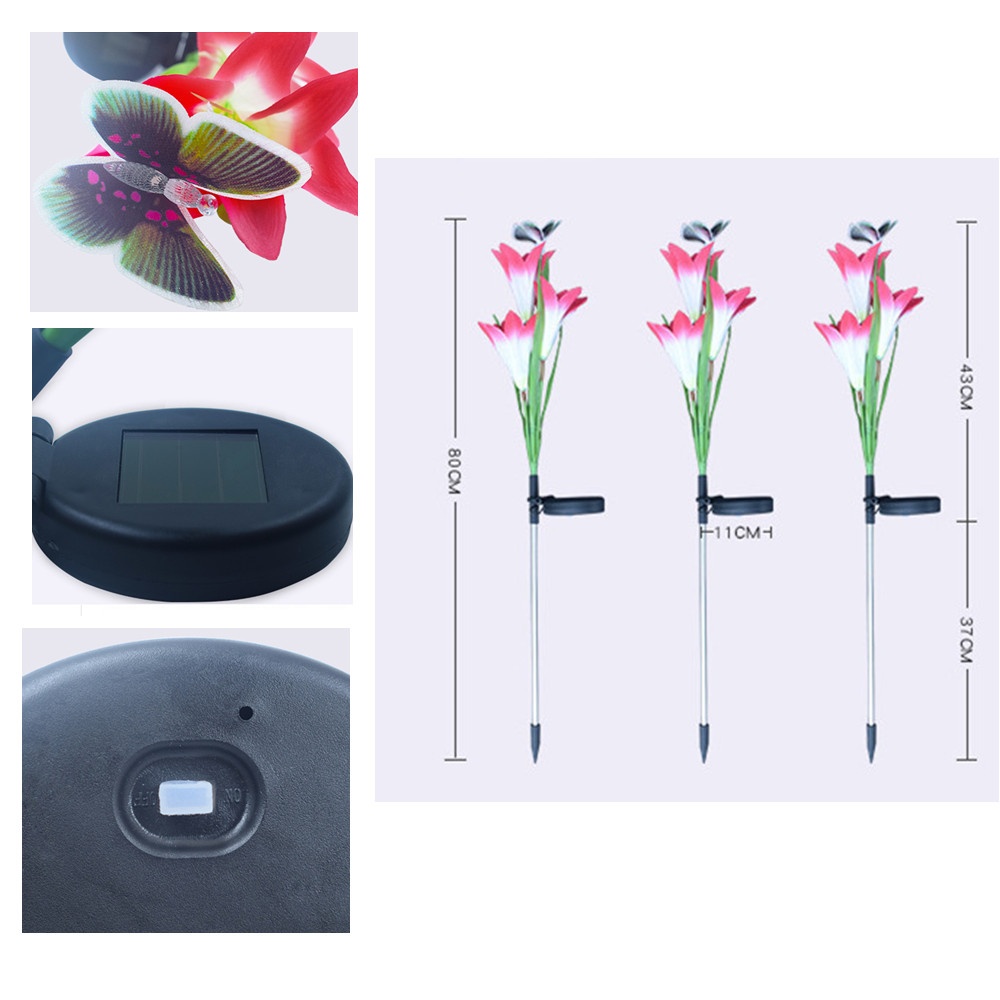 3LEDs Solar Powered Lawn Light Waterproof Lily Flower Butterfly Shape for Outdoor Garden Decoration Purple color - Image 3