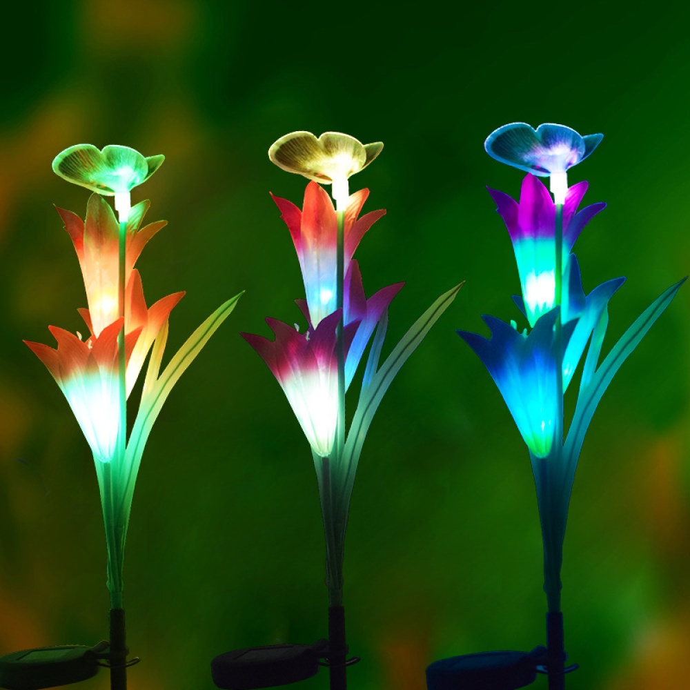 3LEDs Solar Powered Lawn Light Waterproof Lily Flower Butterfly Shape for Outdoor Garden Decoration Red color - Image 2