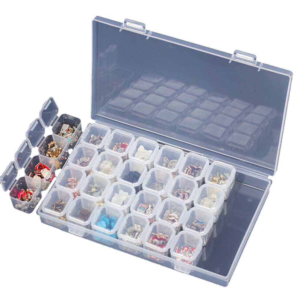 28 Grids Transparent Storage Box with Cover for Nail Art Tools Jewelry Organize color