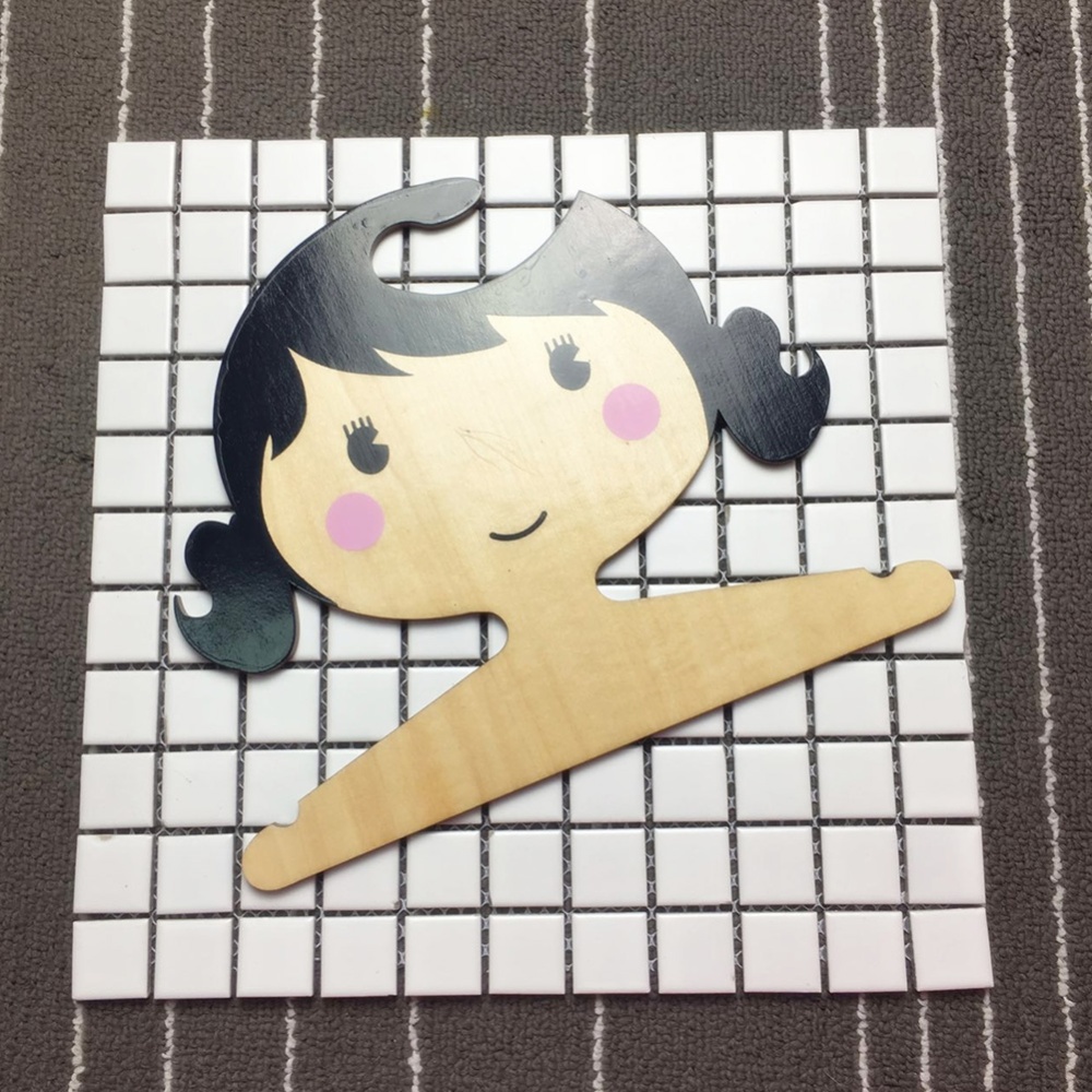 Wooden Cartoon Girl Shape Coat Hanger for Kids Room Storage Decoration black_25X21X0.45CM