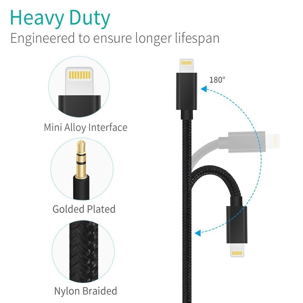 For Apple Interface to 3.5mm Male Aux Cable for iPhone Car Headphone Jack Xs XR X 8 7 Plus iOS11 new system - black - Image 2