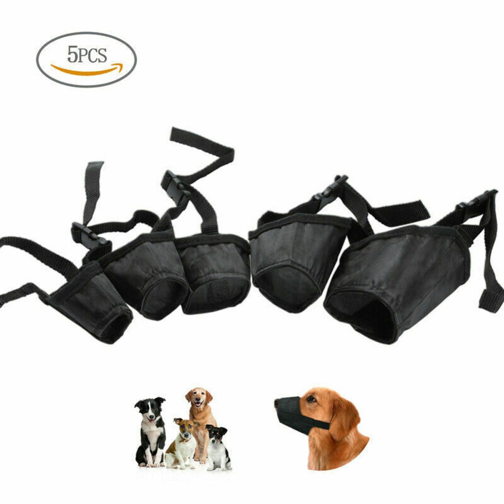 5Pcs/bag Dog Muzzle Bite-proof Black Adjustable Nylon Oxford Soft No Bark Chew Pet Supply black_number 2 - Image 2