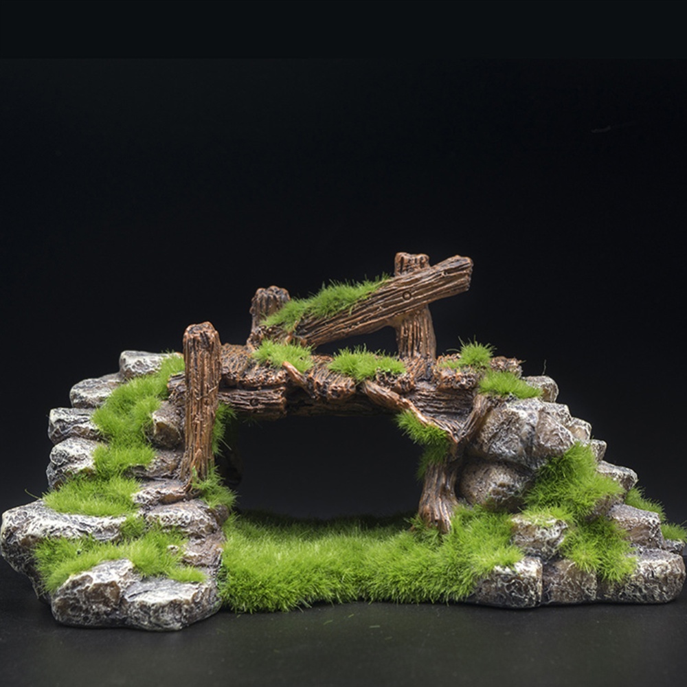 Aquarium Resin Moss Bridge Fish Cave Tortoise Cylinder Landscape Rockery green