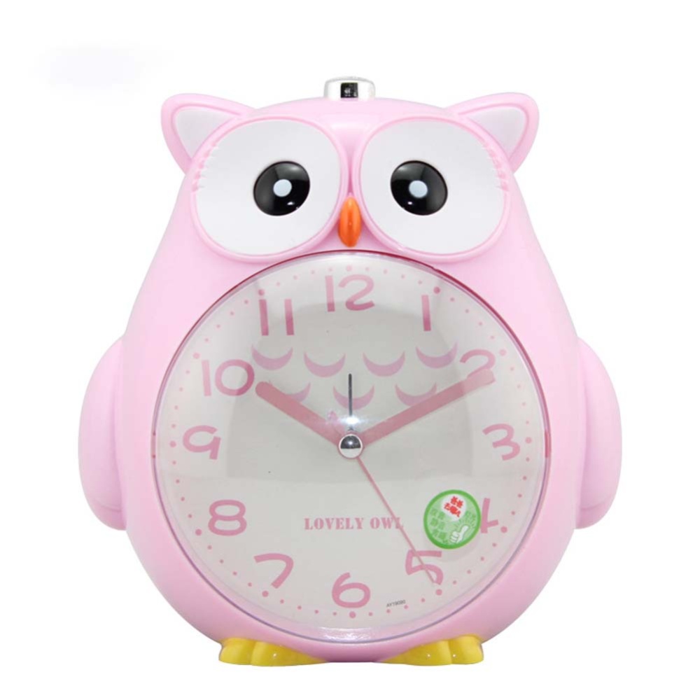 4 Inches Cute Cartoon Owl Shape Alarm Clock Silent Night Light Student Kids Pink