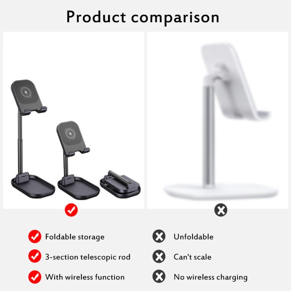 Adjustable Desk Phone Stand 10W Fast Wireless Charge Holder Plastic Retractable Portable Lazy Bracket For IPhone IPad white - Image 2